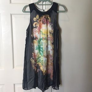 ANTHRO Linen dress with printed coastline